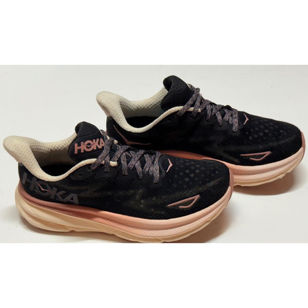Hoka Clifton 9 Running Shoes Black Rose Gold 1127896‎ Women 6.5B Sneaker